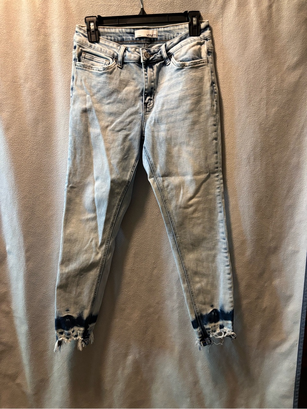 Light Blue Tie-Dye Hem Ankle Jeans - Versatile Women's Skinny